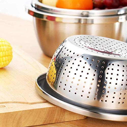Linkidea Stainless Steel Colander Set of 2 - Kitchen Strainer with Bowl, Drainer Basket, Basin for Vegetable, Fruits, Pasta - Heavy Duty
