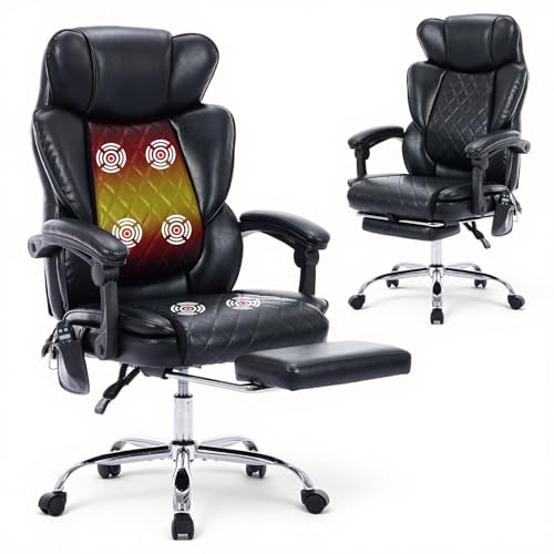 COLAMY Massage Office Chair with Footrest & Heated Lumbar Support - Ergonomic Recliner with Adjustable Height, Swivel Base