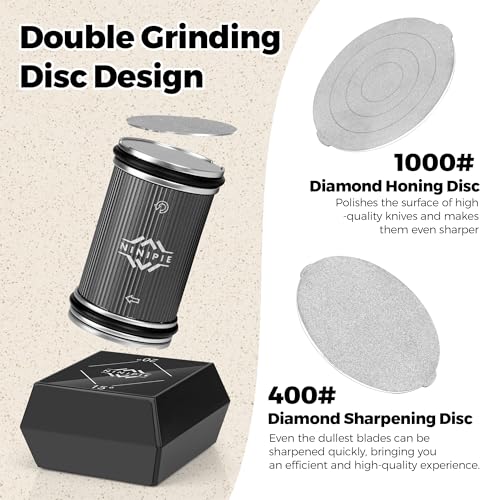 KitchenIQ Rolling Knife Sharpener Kit - Professional Knife Sharpener with Replaceable Diamond Discs - Whetstone - 15° to 20° Angle