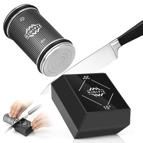 KitchenIQ Rolling Knife Sharpener Kit - Professional Knife Sharpener with Replaceable Diamond Discs - Whetstone - 15° to 20° Angle