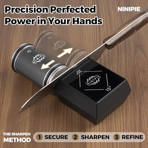 KitchenIQ Rolling Knife Sharpener Kit - Professional Knife Sharpener with Replaceable Diamond Discs - Whetstone - 15° to 20° Angle