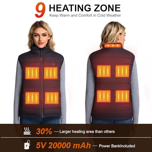 Heated Vest 3 Temp Settings, 20000mAh Power Bank, Unisex Warm Body Warmer for Outdoor Activities