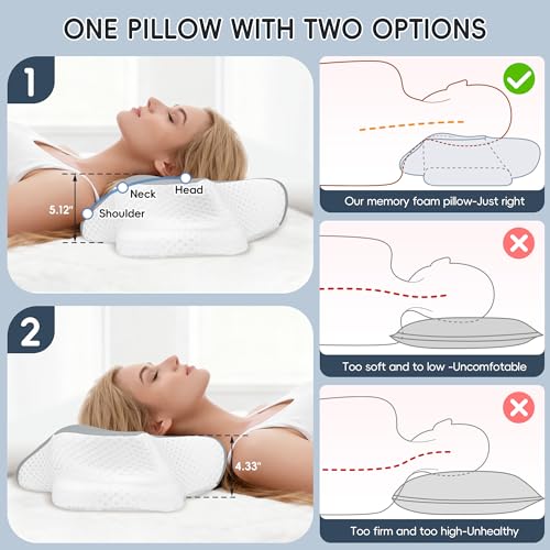 Ergonomic Contour Neck Pillow for Pain Relief, Cooling Memory Foam, Shoulder Support - Ideal for Side, Back, Stomach Sleepers