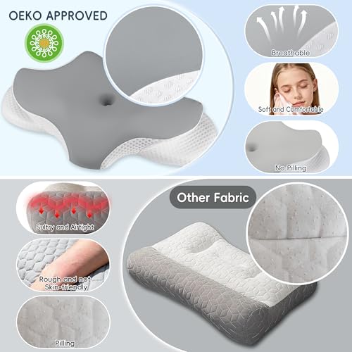 Ergonomic Contour Neck Pillow for Pain Relief, Cooling Memory Foam, Shoulder Support - Ideal for Side, Back, Stomach Sleepers
