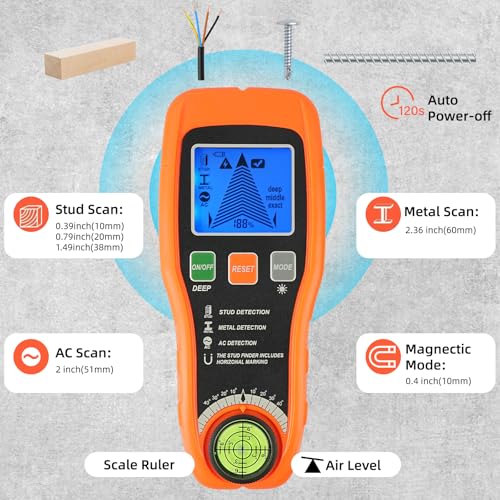 WOVTE Stud Finder Wall Scanner 7-in-1 Detector with Audio Alarm & HD Display for Wood, AC Wire, Metal, Screws Detection