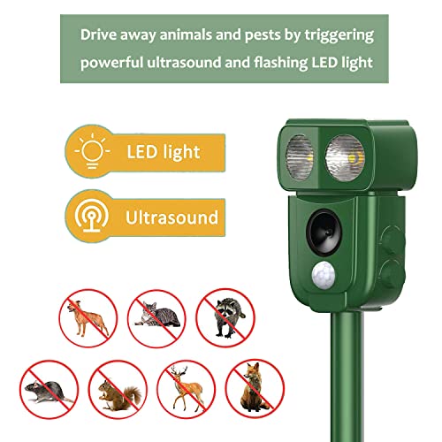 WUGEIN Solar Cat Repellent with LED Flash, Ultrasonic Scarer - USB Charging - Deter Fox, Cats, Dogs - Waterproof Animal Repellent