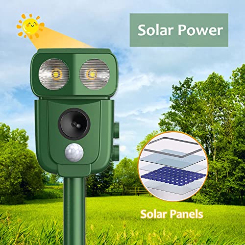 WUGEIN Solar Cat Repellent with LED Flash, Ultrasonic Scarer - USB Charging - Deter Fox, Cats, Dogs - Waterproof Animal Repellent