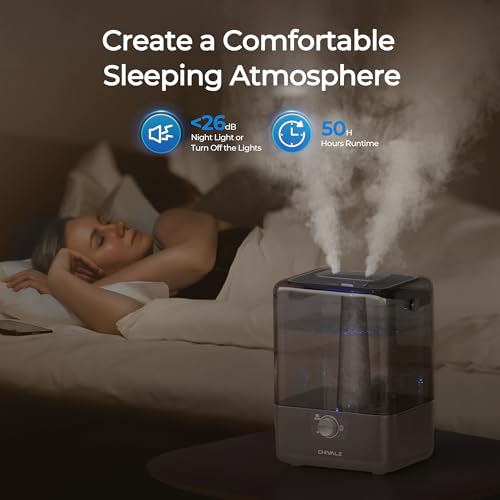 CHIVALZ 6L Cool Mist Humidifier for Bedroom & Nursery, Top Fill, Oil Diffuser, Large Room Home, Plants, 2 Mist Outlets Gray