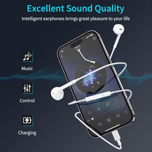 Brand Wired Earbuds with Mic & Volume Control for iPhone, Noise Reduction, Plug & Play, Support All iOS
