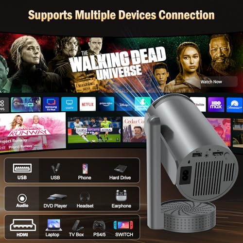 Smart 4K Mini Projector with WiFi 6 & Bluetooth 5.4, Rotatable Stand - Portable for Home Cinema, Office, Outdoor