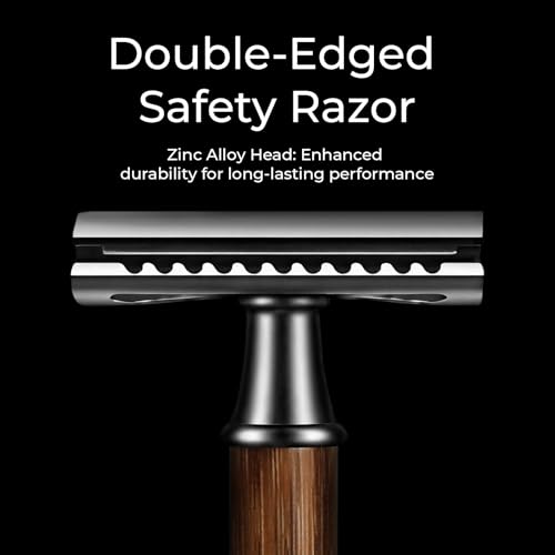 Bamboo Handle Safety Razor: Premium Metal Single Blade for Smooth Shaving, Men & Women, 10 Blades