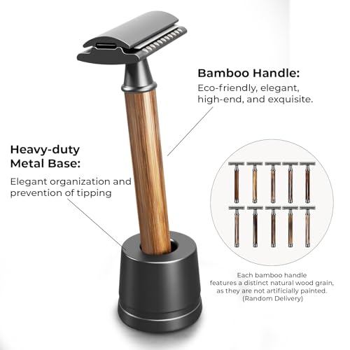 Bamboo Handle Safety Razor: Premium Metal Single Blade for Smooth Shaving, Men & Women, 10 Blades