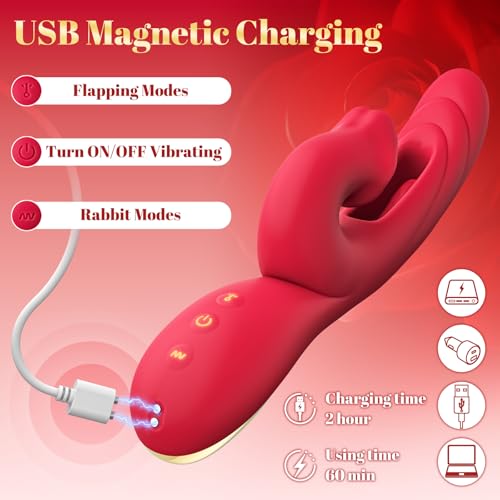 Rose 3-in-1 Clitoral Stimulator Vibrator for Women - 10 Tongue & 10 Flapping Modes - Rabbit Vibrators for Couples