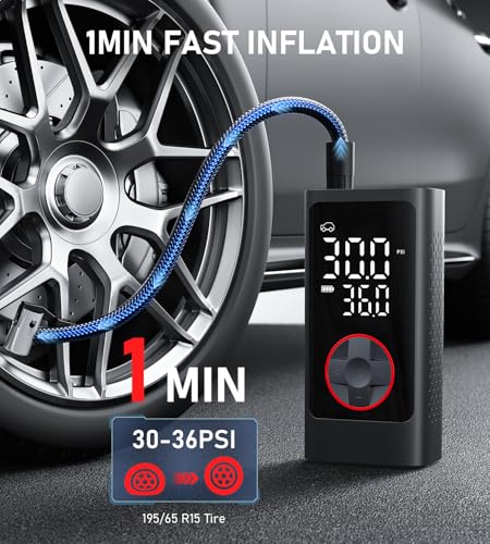 Portable Air Compressor: Cordless Tire Inflator Pump, 150PSI, LED Light, Auto Shut Off - for Car, Bike, Motorcycle