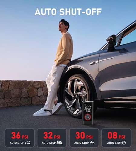 Portable Air Compressor: Cordless Tire Inflator Pump, 150PSI, LED Light, Auto Shut Off - for Car, Bike, Motorcycle