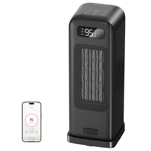 Smart Portable Electric Heater, WiFi, Voice Control, 12H Timer, 4 Modes - Indoor Space Heaters 1500W PTC Ceramic - Office, Home