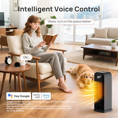 Smart Portable Electric Heater, WiFi, Voice Control, 12H Timer, 4 Modes - Indoor Space Heaters 1500W PTC Ceramic - Office, Home