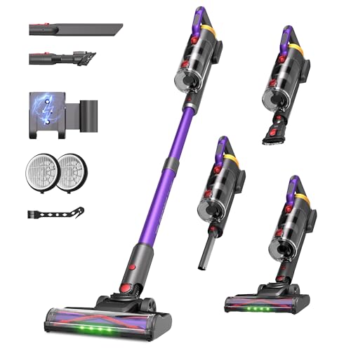 UV2 Cordless Vacuum Cleaner 48KPa Stick with Anti-Tangle Brush, LED Display, Powerful Self-Standing, Ultra Quiet, for Home, Carpets, Pet Hair