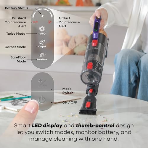 UV2 Stick Vacuum Cleaner 48-inch, Anti-Tangle Brush, LED Display