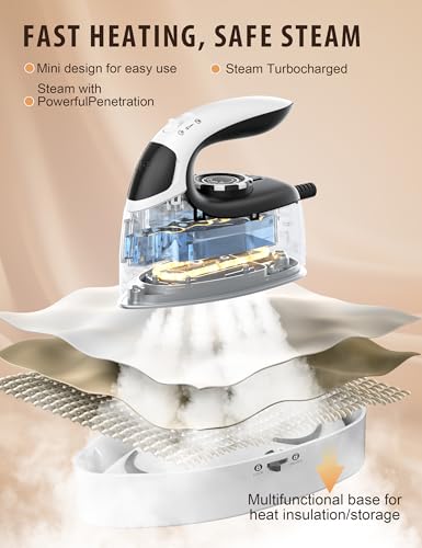 Sundu Mini Travel Iron with Steam, Portable 1000W Steamer for Quilting & Sewing, 300 Microsteam Holes, Digital Temp Control