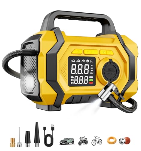 Portable Tire Inflator: Fast 150PSI Air Pump for Car, Motorcycle, Balls, Bike - Cordless, Pressure Gauge, Auto Shut-off, LED Display