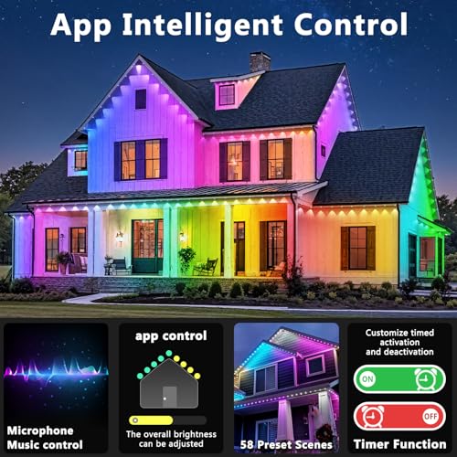 LETIANPAI RGB Eaves Light, App Control, DIY Scene Modes, IP67 Waterproof Under Eave Lighting for Decor, Garden, House, Party