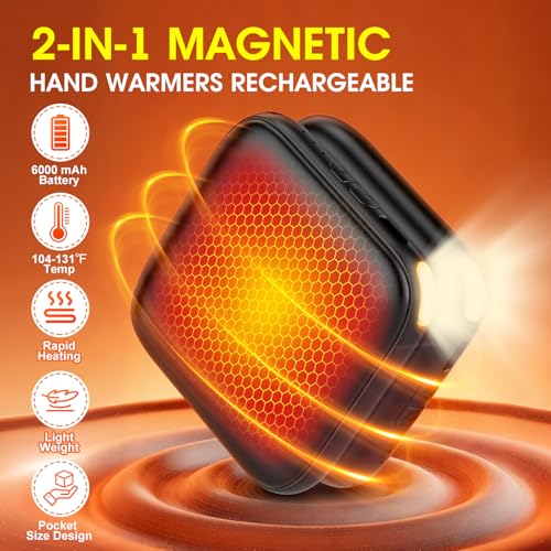 HandyMitts Hand Warmers - Fast Heat, LED Light, Rechargeable, 2-Pack