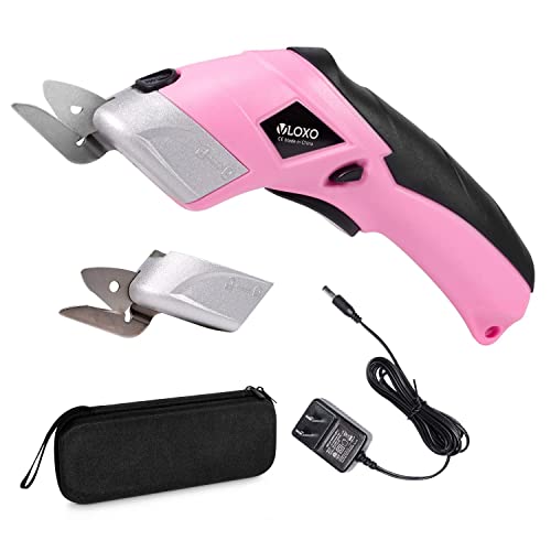 VLOXO Cordless Electric Scissors: Rechargeable Cutter for Fabric & Cardboard, Powerful Shears with 2 Blades - Pink