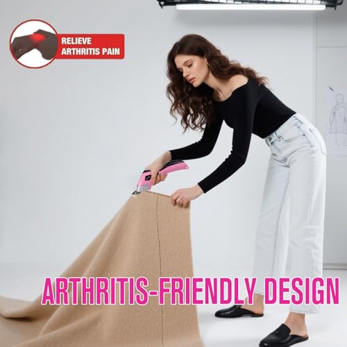 VLOXO Cordless Electric Scissors: Rechargeable Cutter for Fabric & Cardboard, Powerful Shears with 2 Blades - Pink