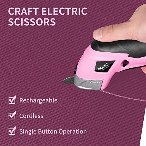VLOXO Cordless Electric Scissors: Rechargeable Cutter for Fabric & Cardboard, Powerful Shears with 2 Blades - Pink