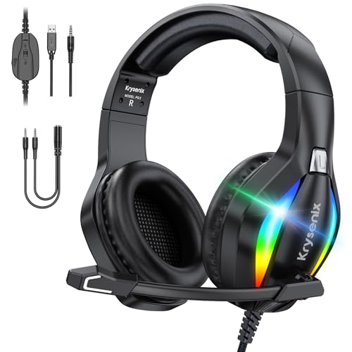 PG1 Gaming Headset with LED Light for PS4 PS5 PC Xbox Switch, Over Ear Wired Headphones with Noise Cancelling Mic - Deep Black