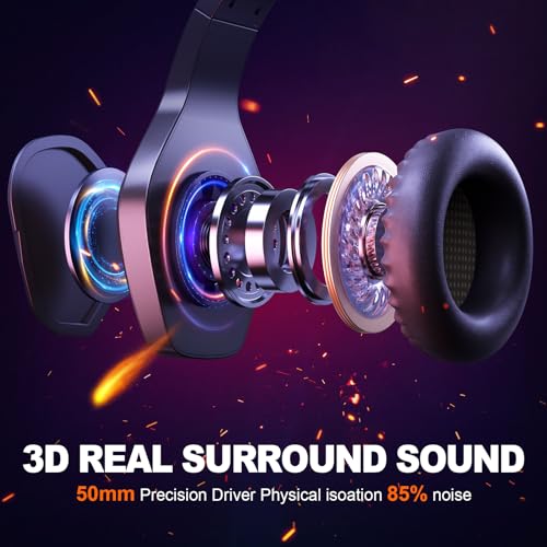 PG1 Gaming Headset with LED Light for PS4 PS5 PC Xbox Switch, Over Ear Wired Headphones with Noise Cancelling Mic - Deep Black