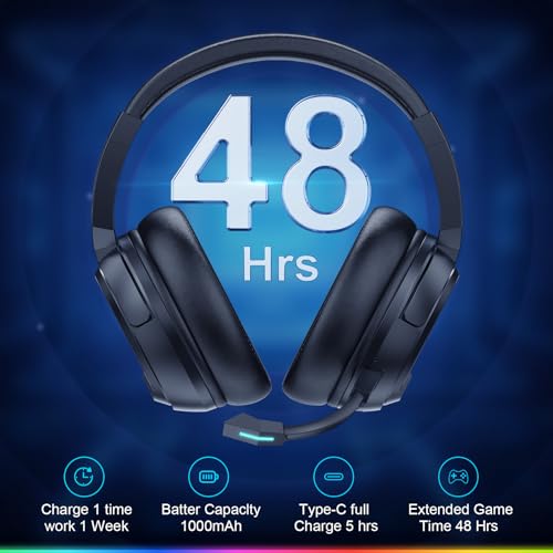 PG4 Wireless Gaming Headset - Bluetooth 5.4, LED Light, Noise-Canceling Mic - 48H Battery, 7.1 Surround Sound - PS5, PS4, PC, Mac, Switch