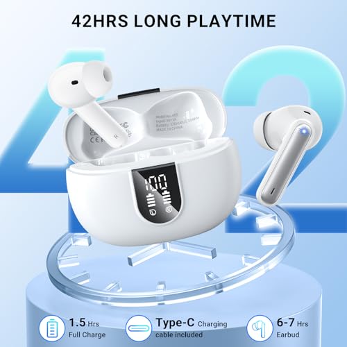 FX Wireless Earbuds Bluetooth 5.3, ENC Noise Cancelling, HiFi Stereo, 42H Playtime, LED Display, IP6 Waterproof