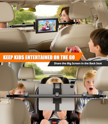 Tablet Holder for Car Headrest: Dual-Clamp Stability, 360° Adjustable, Back Seat Mount for iPad Pro/Air/Mini, Galaxy Tab, Kindle Fire