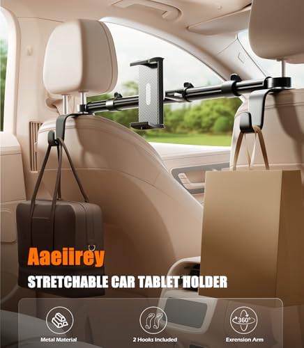 Tablet Holder for Car Headrest: Dual-Clamp Stability, 360° Adjustable, Back Seat Mount for iPad Pro/Air/Mini, Galaxy Tab, Kindle Fire
