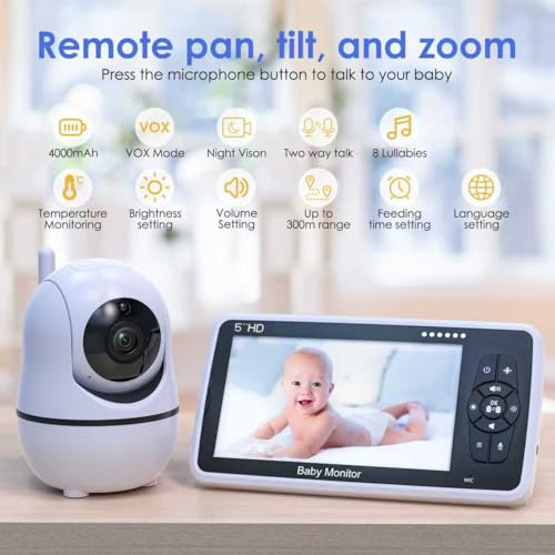 Babystar Baby Monitor: 720P HD Camera, 5" Display, 22hr Battery