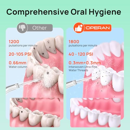 OPERAN Cordless Water Flosser for Adults Braces, 4 Modes, 4 Nozzles, 300ml Tank, IPX7 Waterproof - Travel-Friendly
