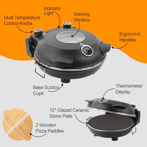 Retro Pizza Maker 12 Inch Rapid Heating Oven, 800˚F Cooker