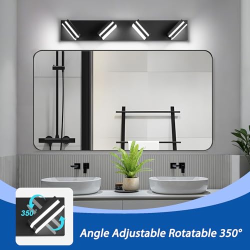 IZORRO Modern Bathroom Vanity Lights, Dimmable LED Wall Lighting - Matte Black Acrylic, 4-Light Fixture for Over Mirror, 24 inch