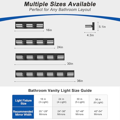 IZORRO Modern Bathroom Vanity Lights, Dimmable LED Wall Lighting - Matte Black Acrylic, 4-Light Fixture for Over Mirror, 24 inch