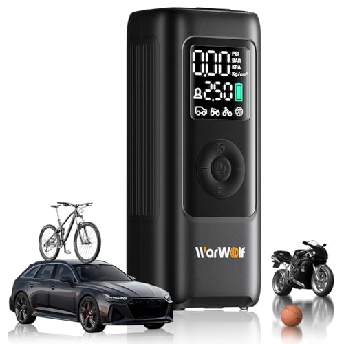 WARWOLF Portable Tire Inflator: Electric Air Pump for Car, SUV, Truck, Bike - 160PSI, Auto Shut-Off, Digital Gauge, LED Light