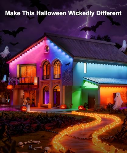 RGB Halloween House Light Outdoor, 200Ft Permanent Lights, Remote Control, Waterproof, Christmas, Party