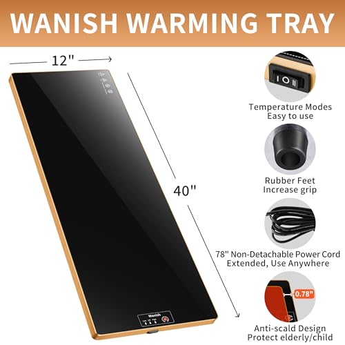 Food Warmer Heating Tray 40x12 inch with Thermostat - Full Surface Warming, 2 Modes