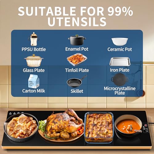 Food Warmer Heating Tray 40x12 inch with Thermostat - Full Surface Warming, 2 Modes