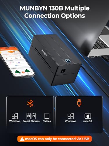 MUNBYN Bluetooth Shipping Label Printer 4x6 for Etsy, Shopify, eBay - Thermal Printer for Phone, Chromebook - USB for Windows, Mac