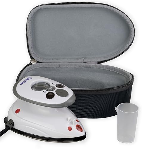 Quilted Bear Mini Steam Iron: Lightweight Travel Iron for Quilting & Wrinkle-Free Clothes, Hard Shell Case - Black