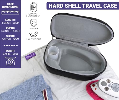 Quilted Bear Mini Steam Iron: Lightweight Travel Iron for Quilting & Wrinkle-Free Clothes, Hard Shell Case - Black