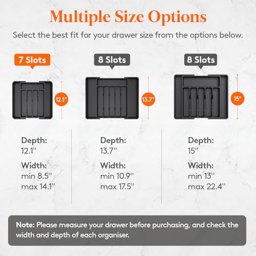 Lifewit Expandable Drawer Organizer for Utensils, BPA-Free Cutlery Holder, Adjustable Storage for Kitchen Spoons Forks Knives, 8.5-14.1 inch, Black