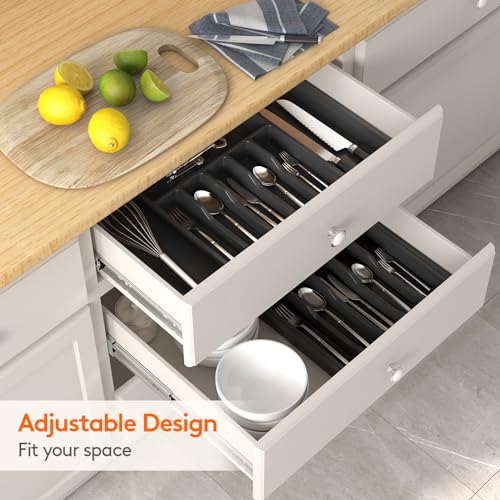 Lifewit Extendable Cutlery Tray Organizer for Kitchen Utensils - 8 Compartment Storage Holder, Black